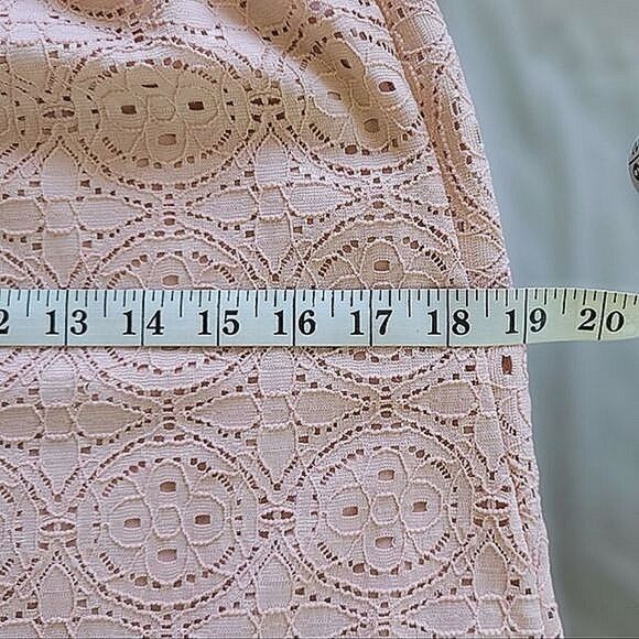 Vtg handmade blush pink embroidered cutwork lace midi skirt - Picture 7 of 11